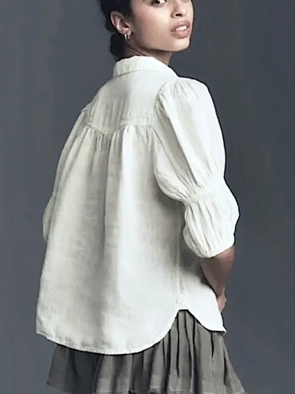 ANTHROPOLOGIE Pilcro Tallulah Double Puff Sleeve Linen Blouse XS White - Picture 3 of 14